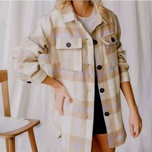 BTFBM Lagenlook Soft Warm Plaid Barn Chore Botton Down Flannel Jacket Shacket XL